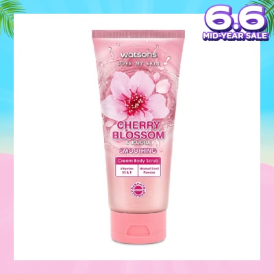 WATSONS Cherry Blossom & Jojoba Smoothing Cream Body Scrub (Dermatologically Tested, Vitamins B3 & E, Walnut Shell Powder) 200ml