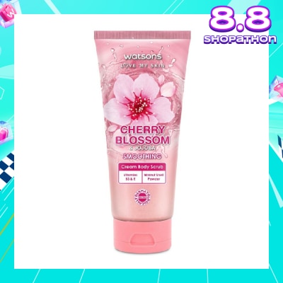 WATSONS Cherry Blossom & Jojoba Smoothing Cream Body Scrub (Dermatologically Tested, Vitamins B3 & E, Walnut Shell Powder) 200ml