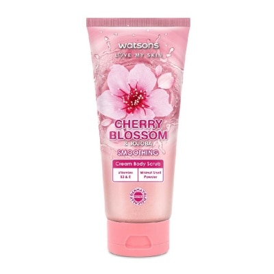 WATSONS Cherry Blossom & Jojoba Smoothing Cream Body Scrub (Dermatologically Tested, Vitamins B3 & E, Walnut Shell Powder) 200ml