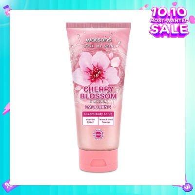 WATSONS Cherry Blossom & Jojoba Smoothing Cream Body Scrub (Dermatologically Tested, Vitamins B3 & E, Walnut Shell Powder) 200ml