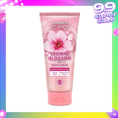 WATSONS Cherry Blossom & Jojoba Smoothing Cream Body Scrub (Dermatologically Tested, Vitamins B3 & E, Walnut Shell Powder) 200ml