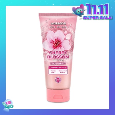 WATSONS Cherry Blossom & Jojoba Smoothing Cream Body Scrub (Dermatologically Tested, Vitamins B3 & E, Walnut Shell Powder) 200ml