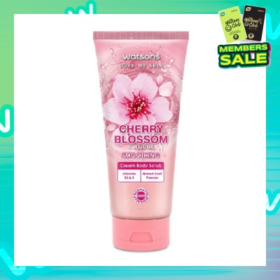 WATSONS Cherry Blossom & Jojoba Smoothing Cream Body Scrub (Dermatologically Tested, Vitamins B3 & E, Walnut Shell Powder) 200ml