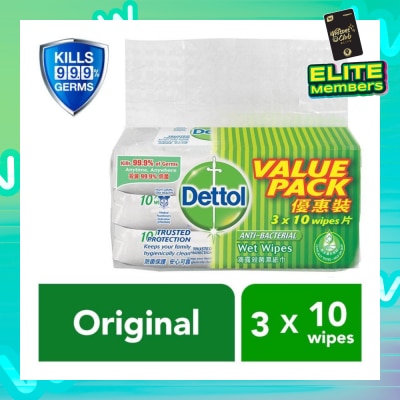 DETTOL Anti-Bacterial Wet Wipes Original 10s x 3 pack