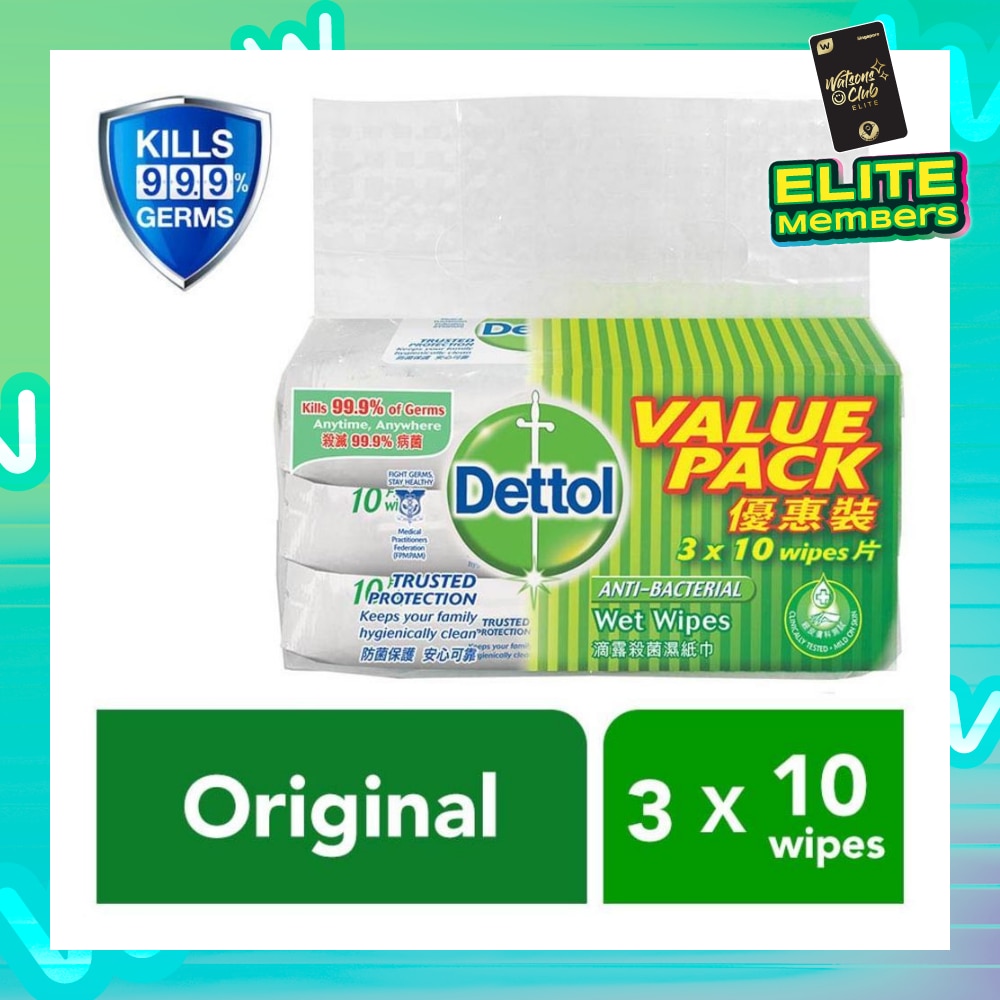 Anti-Bacterial Wet Wipes Original 10s x 3 pack