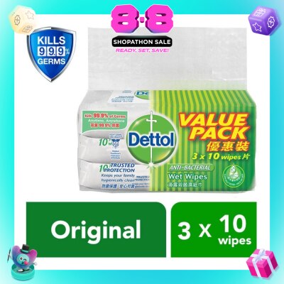 DETTOL - Anti-Bacterial Wet Wipes Original 10s x 3 pack
