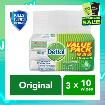 DETTOL Anti-Bacterial Wet Wipes Original 10s x 3 pack