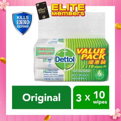 DETTOL Anti-Bacterial Wet Wipes Original 10s x 3 pack