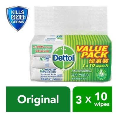 DETTOL Anti-Bacterial Wet Wipes Original 10s x 3 pack