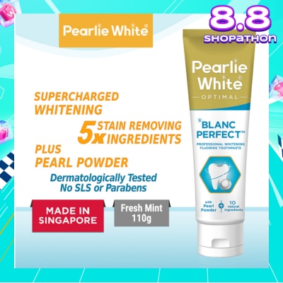 PEARLIE WHITE® Blanc Perfect Professional Whitening Fluoride Toothpaste (Actively Removes Stains to Restore Whiteness and Shine to Teeth) 110g