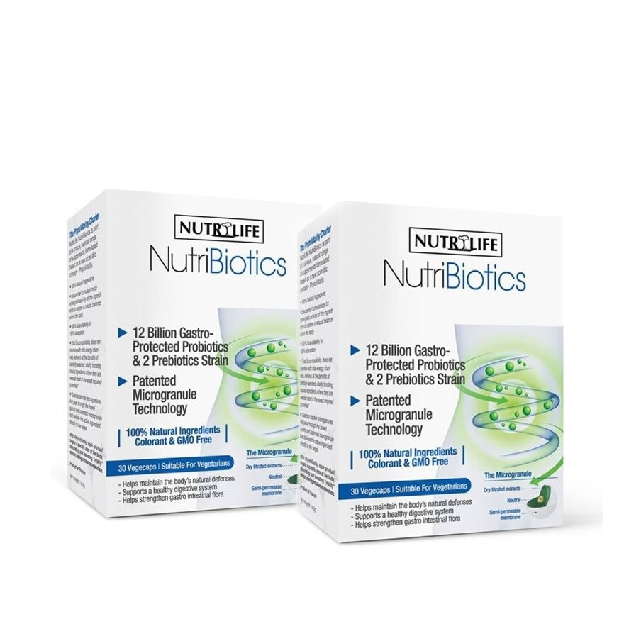 Nutribiotics Probiotics Vegecap Supplement Packset (Support Healthy Digestive System Strengthen Gastro-Intestinal Flora Suitable for Vegetarians) 30s x 2