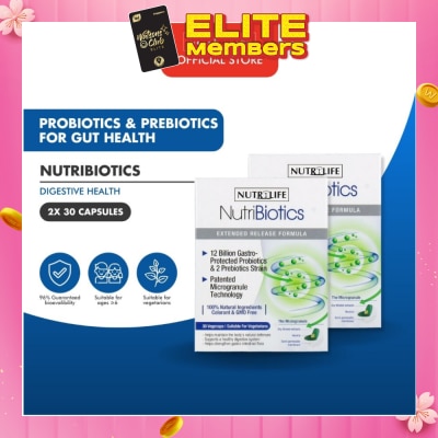 NUTRILIFE Nutribiotics Probiotics Vegecap Supplement Packset (Support Healthy Digestive System Strengthen Gastro-Intestinal Flora Suitable for Vegetarians) 30s x 2