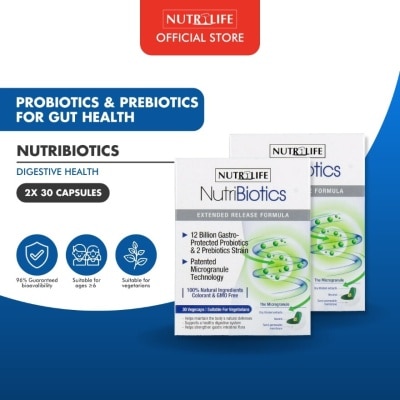 NUTRILIFE Nutribiotics Probiotics Vegecap Supplement Packset (Support Healthy Digestive System Strengthen Gastro-Intestinal Flora Suitable for Vegetarians) 30s x 2