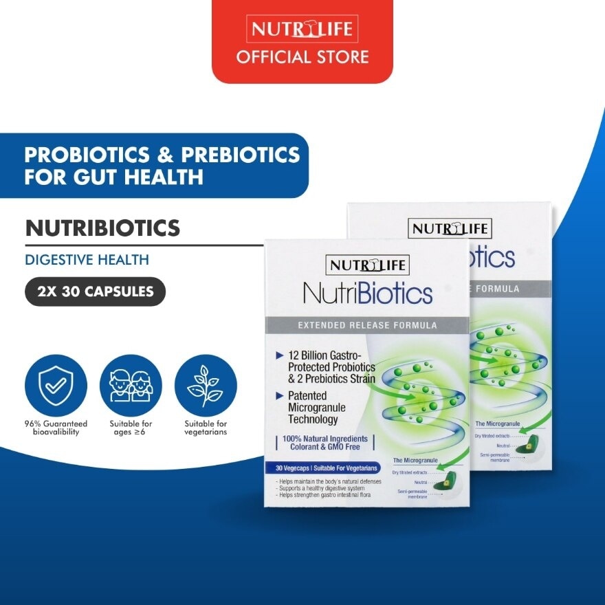 Nutribiotics Probiotics Vegecap Supplement Packset (Support Healthy Digestive System Strengthen Gastro-Intestinal Flora Suitable for Vegetarians) 30s x 2