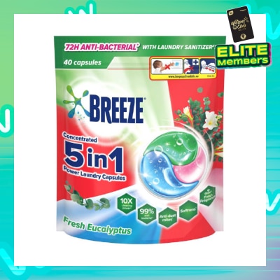BREEZE 5 in 1 Power Laundry Capsule 72H Anti-Bacterial Fresh Eucalyptus 40s
