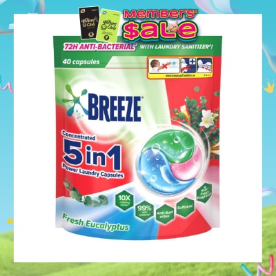BREEZE - 5 in 1 Power Laundry Capsule 72H Anti-Bacterial Fresh Eucalyptus 40s