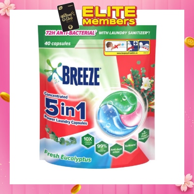 BREEZE 5 in 1 Power Laundry Capsule 72H Anti-Bacterial Fresh Eucalyptus 40s