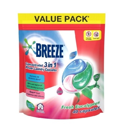 BREEZE Fresh Eucalyptus 3 In 1 Laundry Capsule 40s