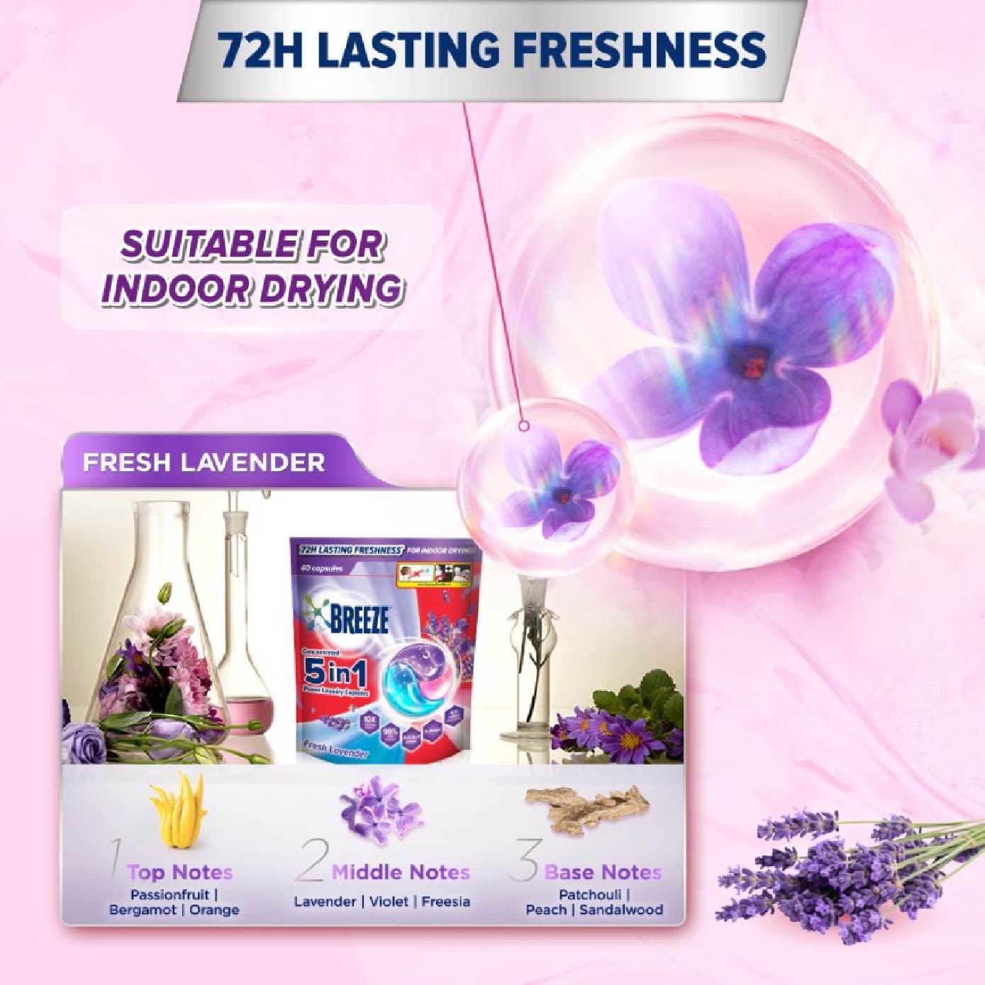 5 in 1 Power Laundry Capsule 72H Lasting Freshness Fresh Lavender 40s