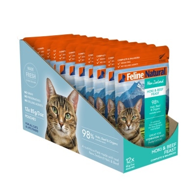 FELINE NATURAL Multipack Beef & Hoki Feast Pouch Cat Food 85g x 12s (Per Box) image