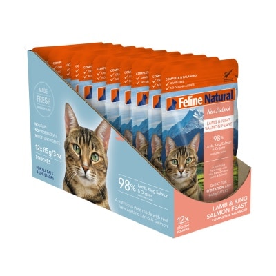 FELINE NATURAL - Multipack Lamb & Salmon Feast Pouch Cat Food 85g x 12s (Per Box)