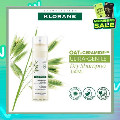 KLORANE Ultra-Gentle Dry Shampoo with Oat & Ceramide (To Gently Cleanses, Repairs Damage & Protect Scalp & Hair) 150ml