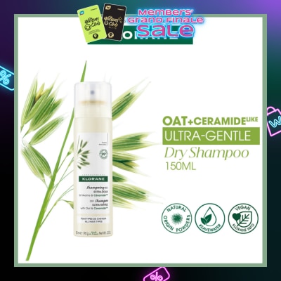KLORANE Ultra-Gentle Dry Shampoo with Oat & Ceramide (To Gently Cleanses, Repairs Damage & Protect Scalp & Hair) 150ml