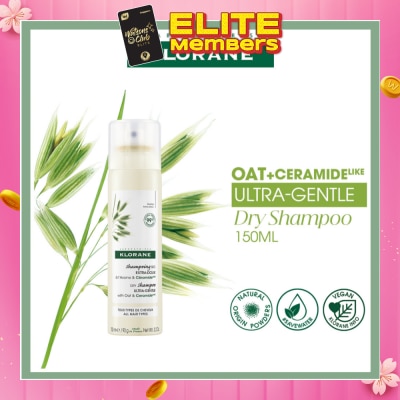 KLORANE Ultra-Gentle Dry Shampoo with Oat & Ceramide (To Gently Cleanses, Repairs Damage & Protect Scalp & Hair) 150ml