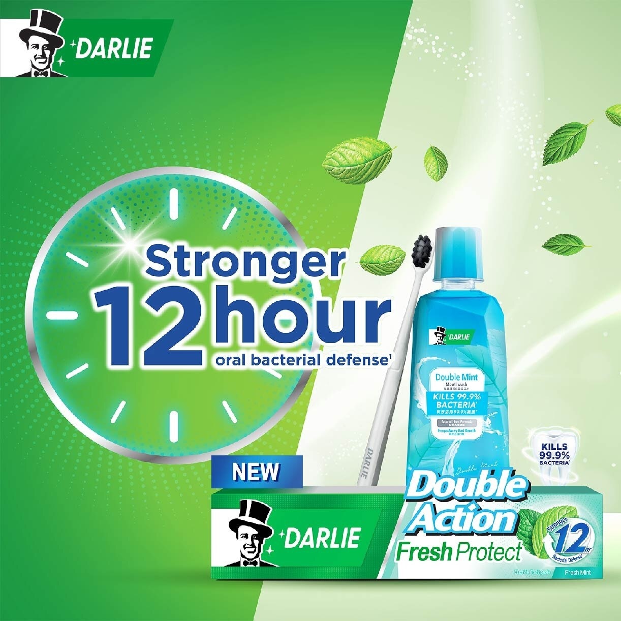 Double Action Fresh Protect Toothpaste Fresh Mint (12 Hour Bacterial Defense) 180g