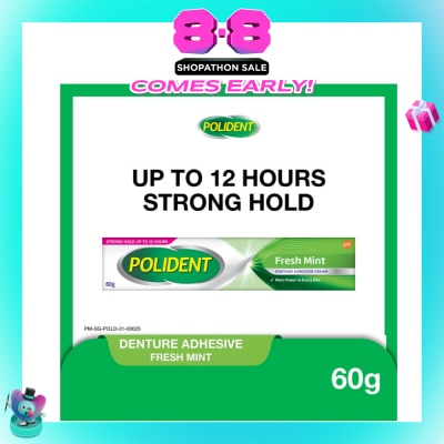 POLIDENT - 3D Hold Fresh Mint Flavour Denture Adhesive Cream (Up To 12 Hours Strong Hold) 60g
