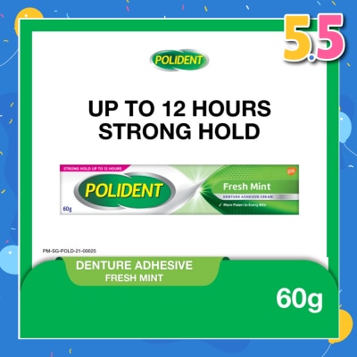 POLIDENT 3D Hold Fresh Mint Flavour Denture Adhesive Cream (Up To 12 Hours Strong Hold) 60g
