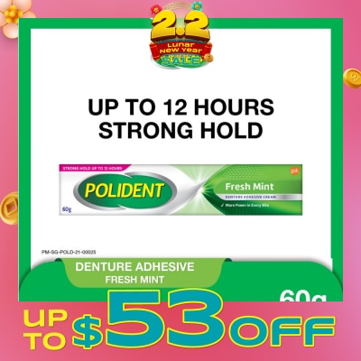 POLIDENT 3D Hold Fresh Mint Flavour Denture Adhesive Cream (Up To 12 Hours Strong Hold) 60g