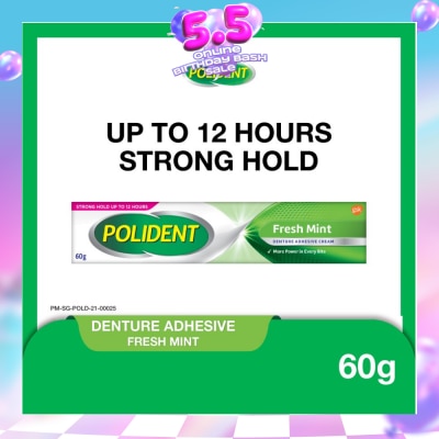 POLIDENT - 3D Hold Fresh Mint Flavour Denture Adhesive Cream (Up To 12 Hours Strong Hold) 60g