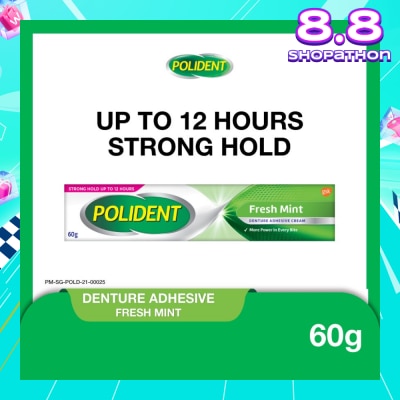 POLIDENT 3D Hold Fresh Mint Flavour Denture Adhesive Cream (Up To 12 Hours Strong Hold) 60g