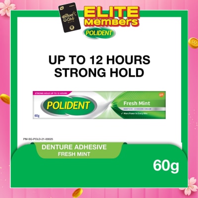 POLIDENT 3D Hold Fresh Mint Flavour Denture Adhesive Cream (Up To 12 Hours Strong Hold) 60g
