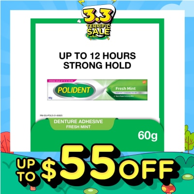 POLIDENT 3D Hold Fresh Mint Flavour Denture Adhesive Cream (Up To 12 Hours Strong Hold) 60g