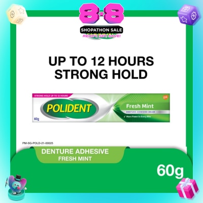 POLIDENT - 3D Hold Fresh Mint Flavour Denture Adhesive Cream (Up To 12 Hours Strong Hold) 60g