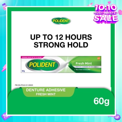 POLIDENT 3D Hold Fresh Mint Flavour Denture Adhesive Cream (Up To 12 Hours Strong Hold) 60g