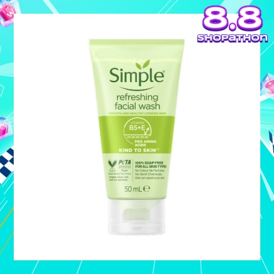 SIMPLE Kind To Skin Refreshing Facial Gel Wash (100% Soap Free Face Wash Removes Dirt, Oil And Impurities) 50ml