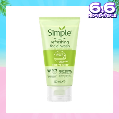 SIMPLE Kind To Skin Refreshing Facial Gel Wash (100% Soap Free Face Wash Removes Dirt, Oil And Impurities) 50ml