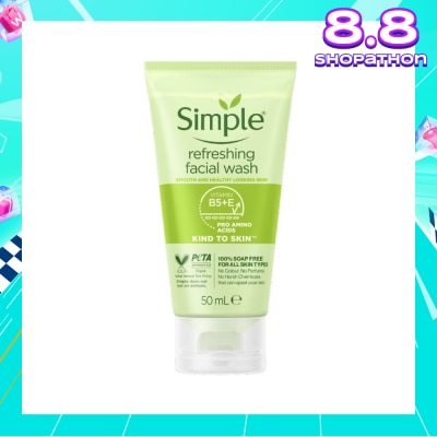 SIMPLE Kind To Skin Refreshing Facial Gel Wash (100% Soap Free Face Wash Removes Dirt, Oil And Impurities) 50ml
