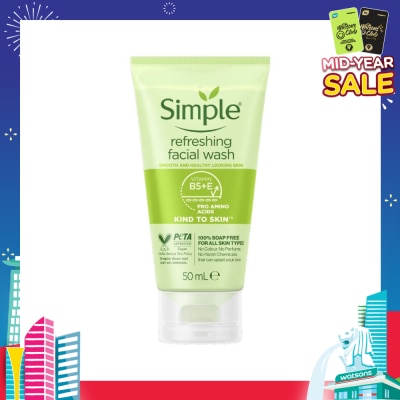 SIMPLE Kind To Skin Refreshing Facial Gel Wash (100% Soap Free Face Wash Removes Dirt, Oil And Impurities) 50ml