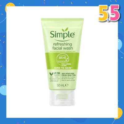 SIMPLE Kind To Skin Refreshing Facial Gel Wash (100% Soap Free Face Wash Removes Dirt, Oil And Impurities) 50ml