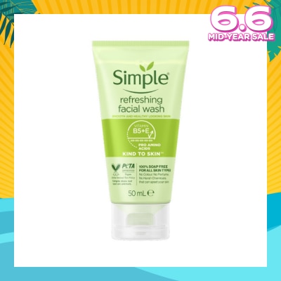 SIMPLE Kind To Skin Refreshing Facial Gel Wash (100% Soap Free Face Wash Removes Dirt, Oil And Impurities) 50ml