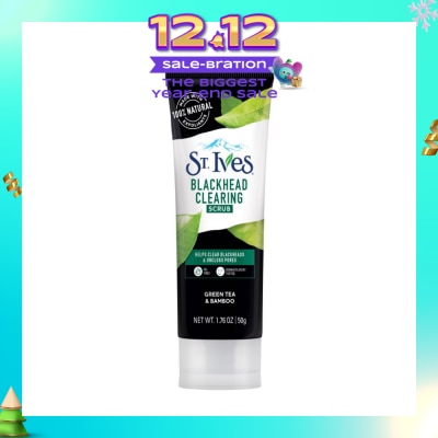 ST IVES Blackhead Clearing Facial Scrub Green Tea & Bamboo (Helps Clear Blackheads + Unclog Pores) 50g (Expiry: Aug`2026)