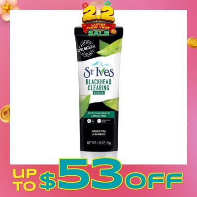 ST IVES Blackhead Clearing Facial Scrub Green Tea & Bamboo (Helps Clear Blackheads + Unclog Pores) 50g&nbsp;(Expiry: Aug`2026)