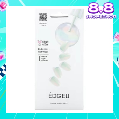EDGEU Real Gel Nail Strips (Ena813 Mirror White Silver) Ultra Glossy, Long Lasting Salon Quality 1s