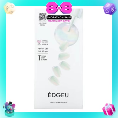 EDGEU - Real Gel Nail Strips (Ena813 Mirror White Silver) Ultra Glossy, Long Lasting Salon Quality 1s