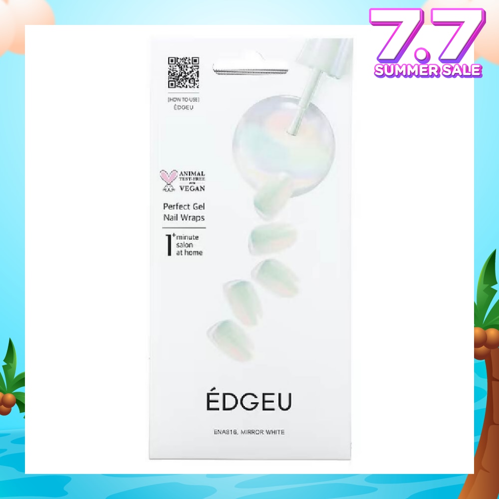 Real Gel Nail Strips (Ena813 Mirror White Silver) Ultra Glossy, Long Lasting Salon Quality 1s