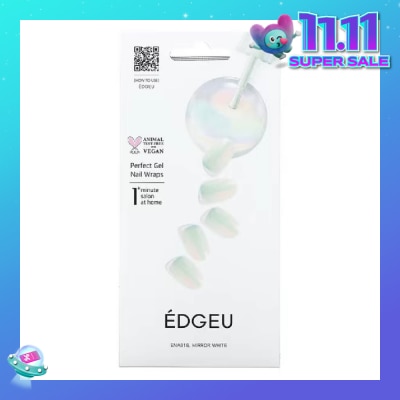 EDGEU Real Gel Nail Strips (Ena813 Mirror White Silver) Ultra Glossy, Long Lasting Salon Quality 1s